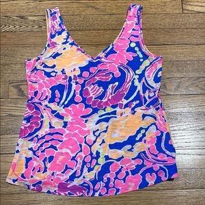 Lilly Pulitzer Pink and Blue Fitted Sleeveless Tank Top
